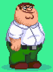 Peter griffin rendered as a pixel art Sega Megadrive sprite.