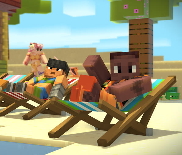 A Mine-Imator render of a selection of beach-themed Minecraft skins. Made for the VGen August 2026 Challenge